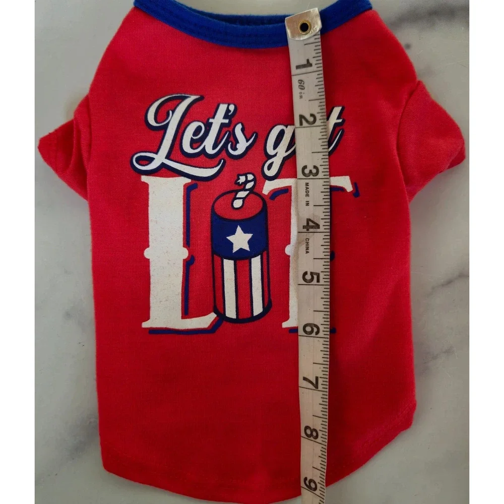Lets Get Lit Puppy Dog Pet Shirt XS Red Blue Firecracker July 4th Dog Outfit USA